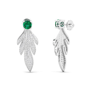 Maurya Autumn Leaves Emerald Push Back Earrings with Diamonds