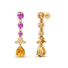 Maurya Citrine Chandelier Drop Earrings with Pink Amethyst and Diamonds