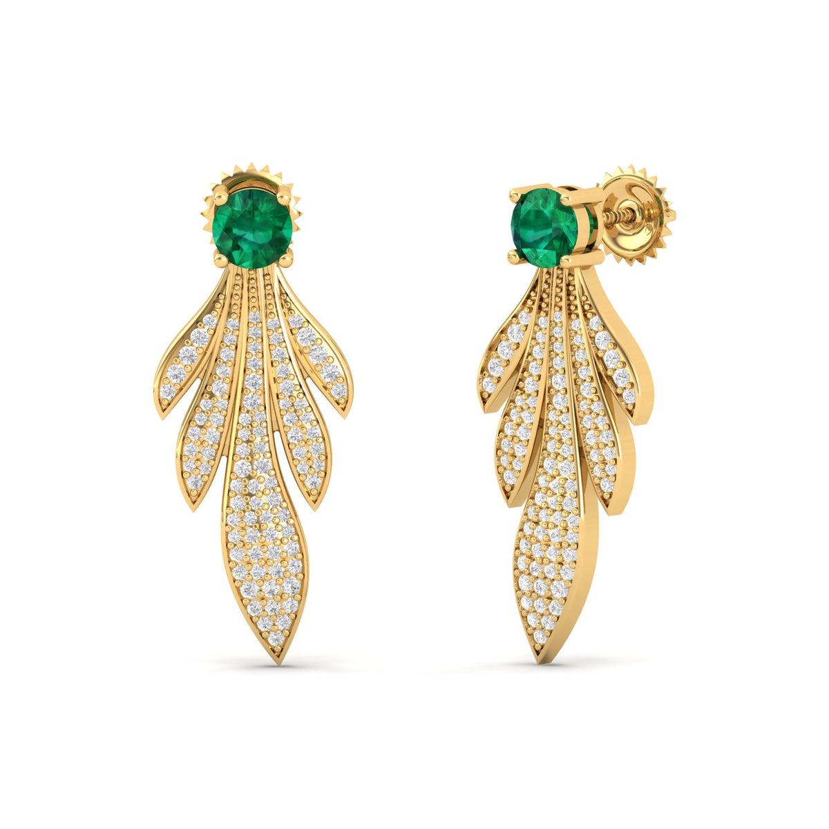 Maurya Autumn Leaves Emerald Push Back Earrings with Diamonds
