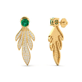 Maurya Autumn Leaves Emerald Push Back Earrings with Diamonds
