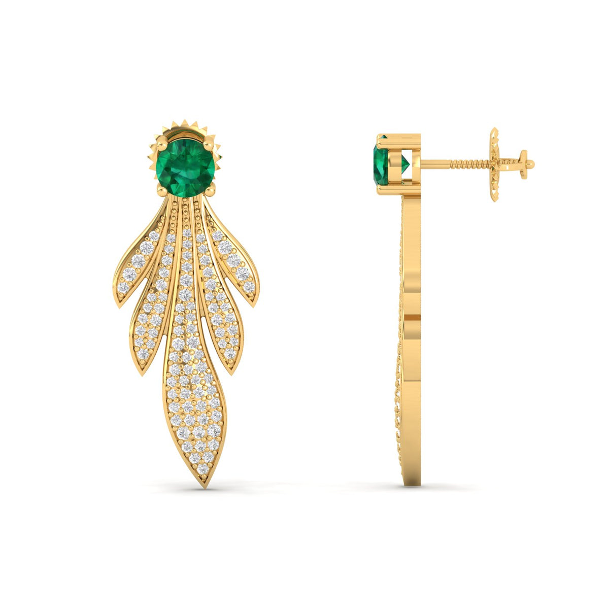 Maurya Autumn Leaves Emerald Push Back Earrings with Diamonds