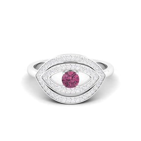 Maurya Solitaire Pink Amethyst Evil Eye Promise Ring with Pave-Set Diamonds