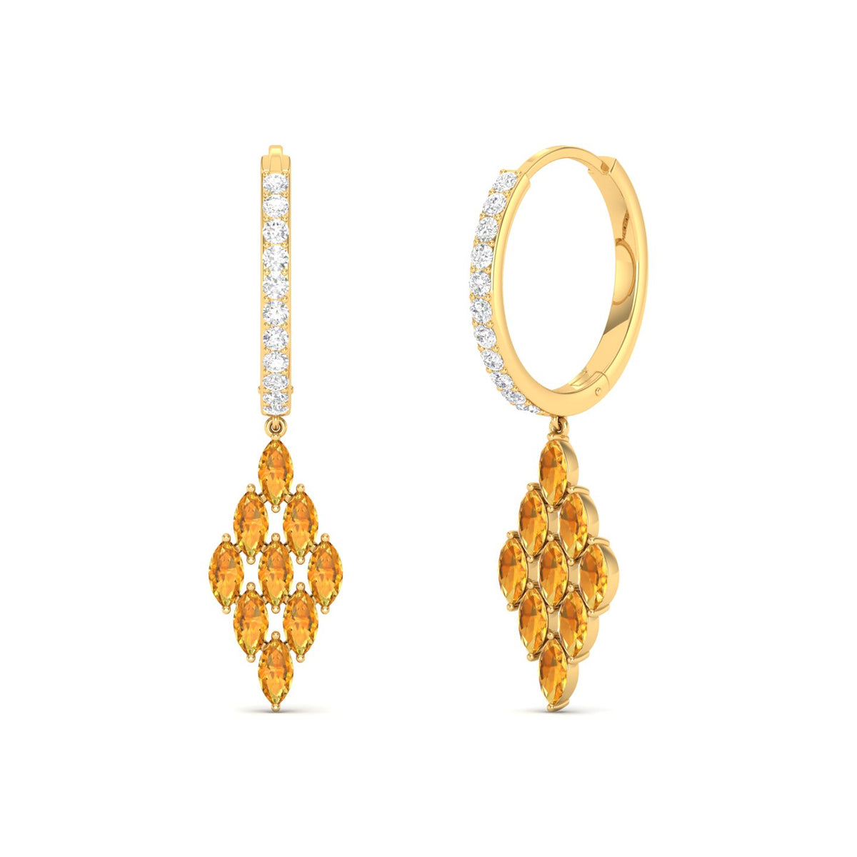 Maurya Pine-Spiration Citrine Huggie Hoop Earrings with Diamonds