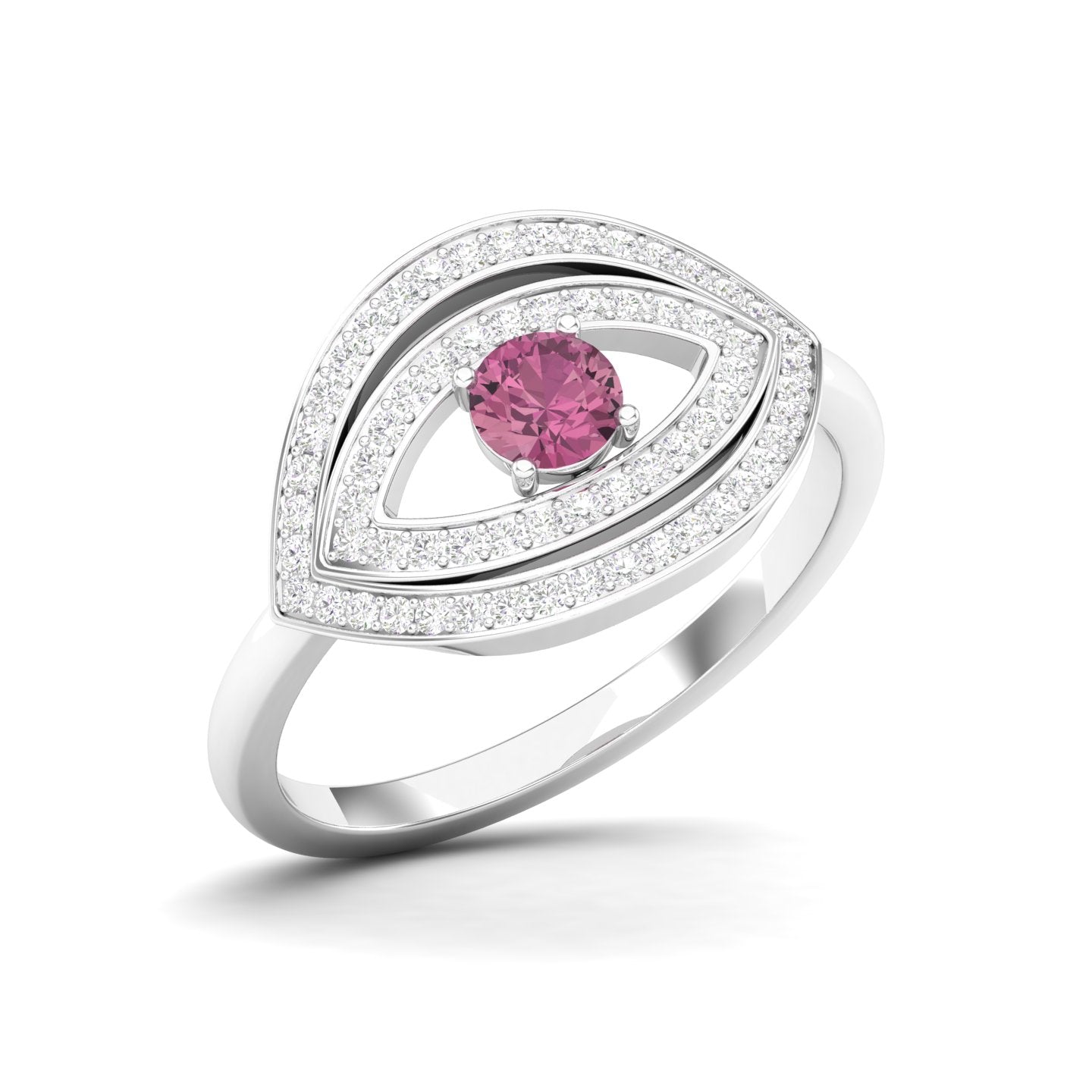 Maurya Solitaire Pink Amethyst Evil Eye Promise Ring with Pave-Set Diamonds
