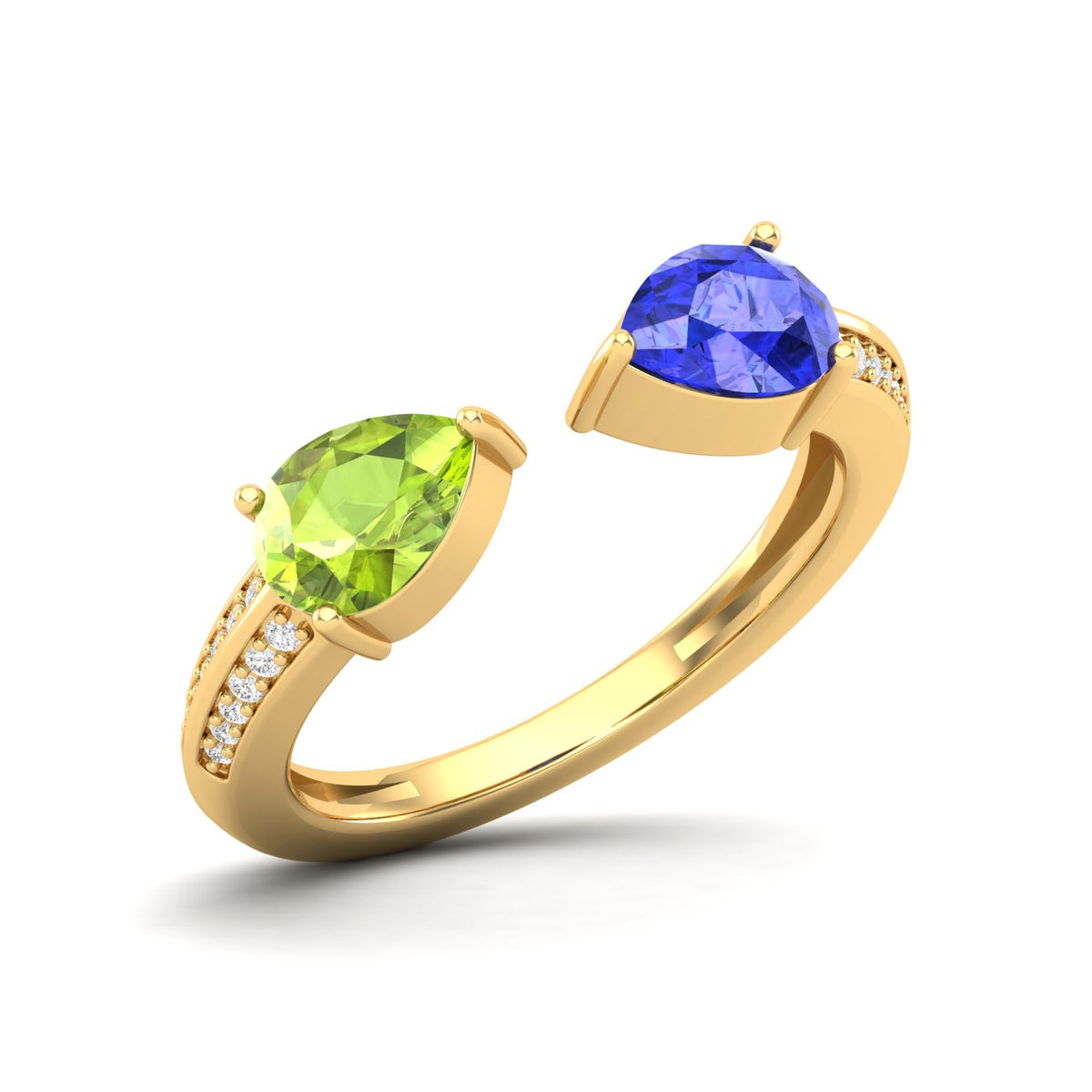 Maurya Peacock Peridot and Tanzanite Open Ring with Accent Diamonds