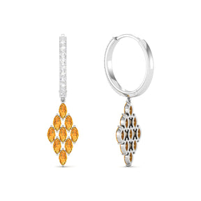 Maurya Pine-Spiration Citrine Huggie Hoop Earrings with Diamonds