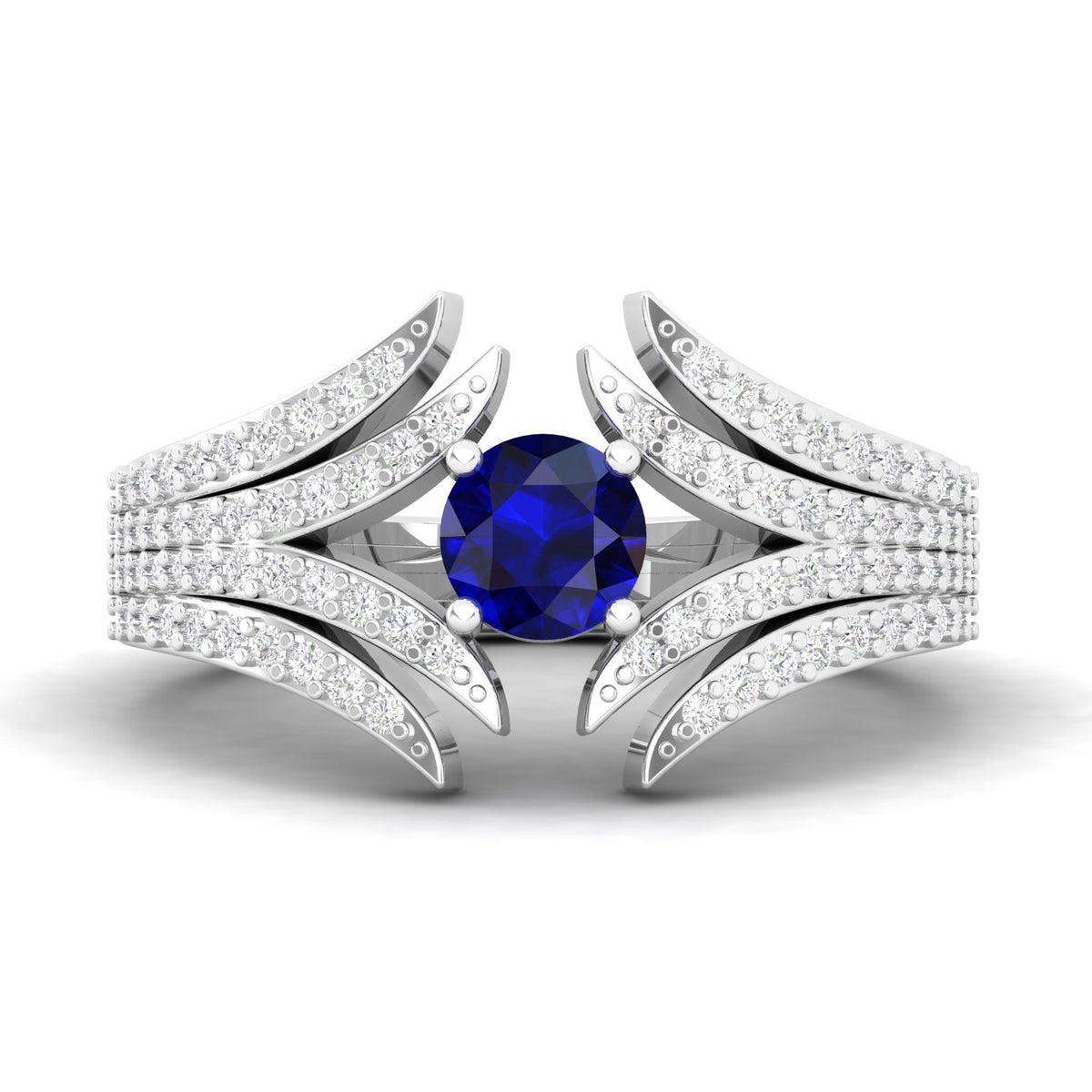 Maurya Solace Blue Sapphire Split Shank Engagement Ring with Accent Diamonds