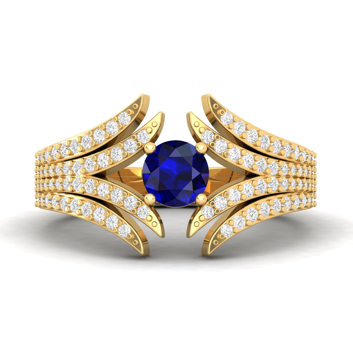 Maurya Solace Blue Sapphire Split Shank Engagement Ring with Accent Diamonds