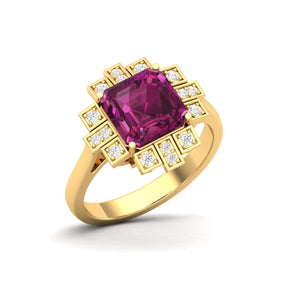 Maurya Asscher Cut Garnet Solitaire Firecracker Engagement Ring with Diamonds