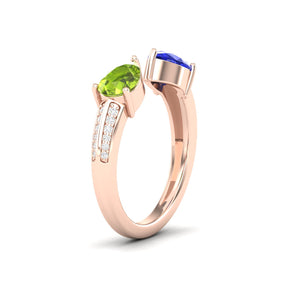 Maurya Peacock Peridot and Tanzanite Open Ring with Accent Diamonds
