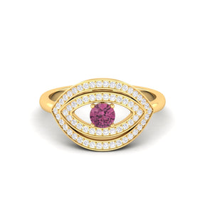 Maurya Solitaire Pink Amethyst Evil Eye Promise Ring with Pave-Set Diamonds