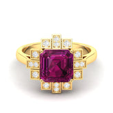 Maurya Asscher Cut Garnet Solitaire Firecracker Engagement Ring with Diamonds