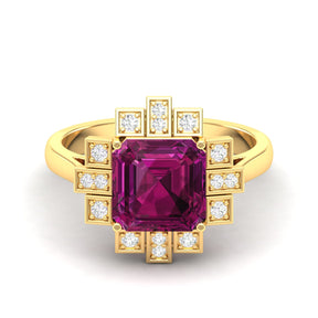 Maurya Asscher Cut Garnet Solitaire Firecracker Engagement Ring with Diamonds
