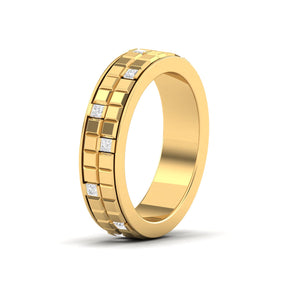 Maurya Half Bezel Set Princess Diamond Oblong Stackable Wedding Band