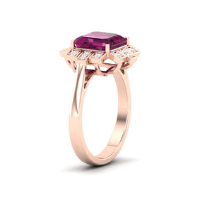 Maurya Asscher Cut Garnet Solitaire Firecracker Engagement Ring with Diamonds