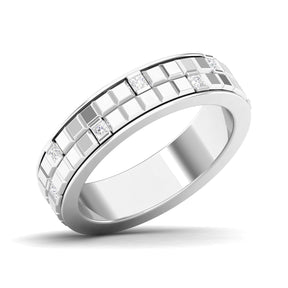 Maurya Half Bezel Set Princess Diamond Oblong Stackable Wedding Band