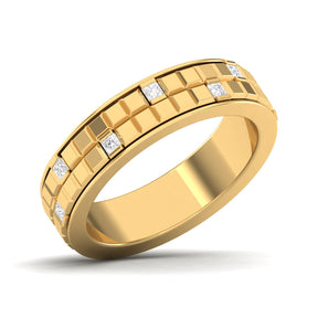 Maurya Half Bezel Set Princess Diamond Oblong Stackable Wedding Band