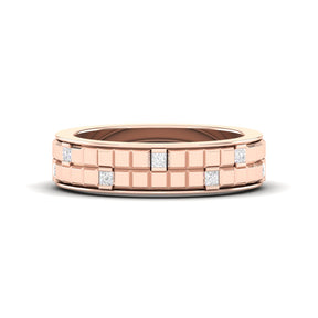 Maurya Half Bezel Set Princess Diamond Oblong Stackable Wedding Band