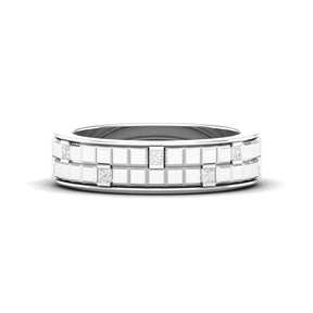 Maurya Half Bezel Set Princess Diamond Oblong Stackable Wedding Band