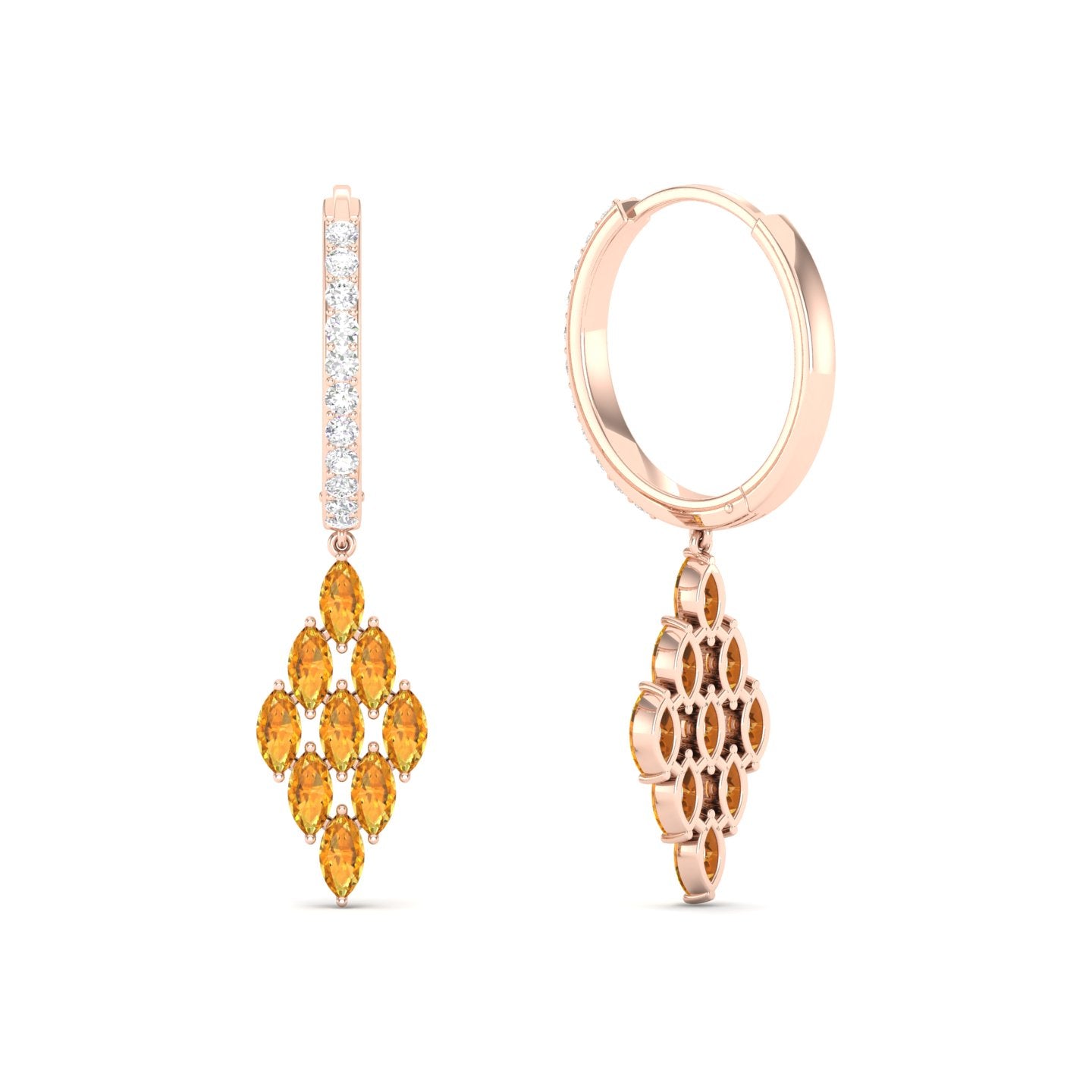 Maurya Pine-Spiration Citrine Huggie Hoop Earrings with Diamonds