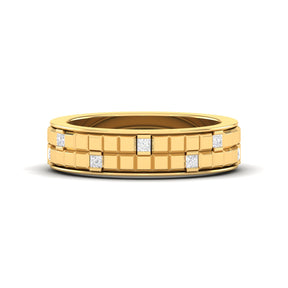 Maurya Half Bezel Set Princess Diamond Oblong Stackable Wedding Band