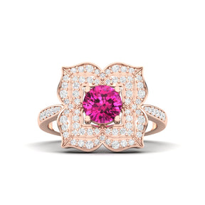 Maurya Solitaire Pink Amethyst Pompon Ring with Accent Diamonds