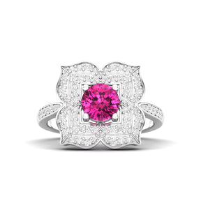 Maurya Solitaire Pink Amethyst Pompon Ring with Accent Diamonds