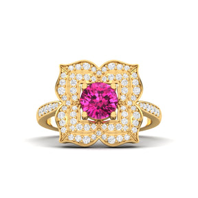 Maurya Solitaire Pink Amethyst Pompon Ring with Accent Diamonds