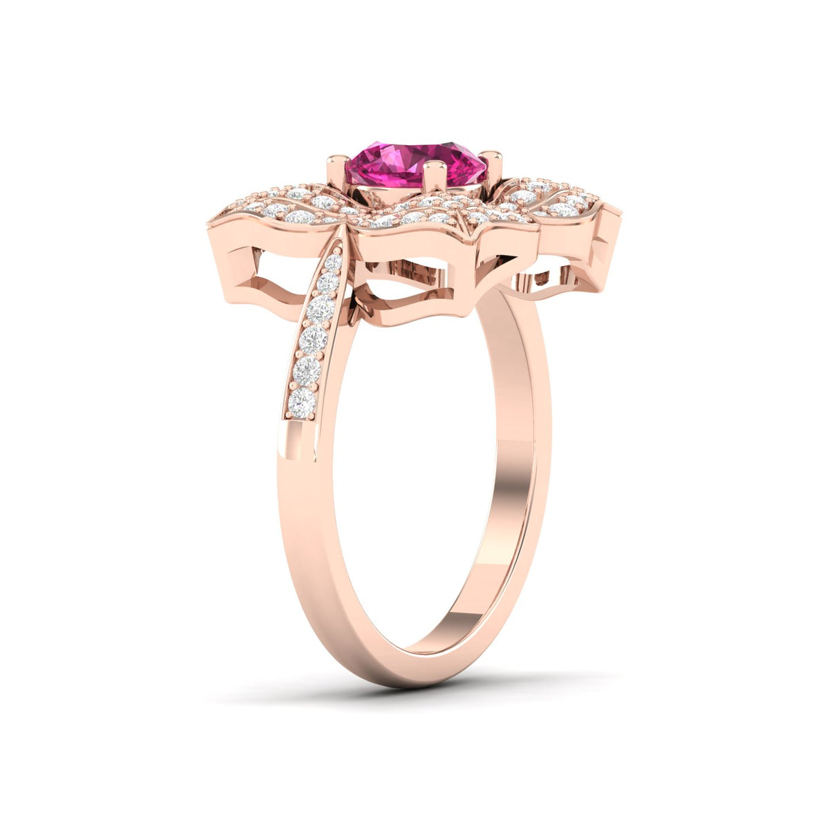 Maurya Solitaire Pink Amethyst Pompon Ring with Accent Diamonds