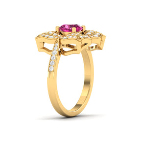 Maurya Solitaire Pink Amethyst Pompon Ring with Accent Diamonds