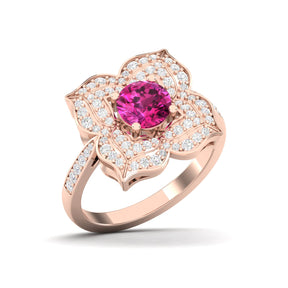Maurya Solitaire Pink Amethyst Pompon Ring with Accent Diamonds