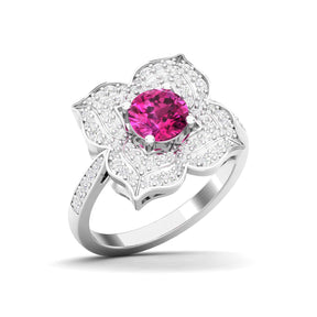 Maurya Solitaire Pink Amethyst Pompon Ring with Accent Diamonds