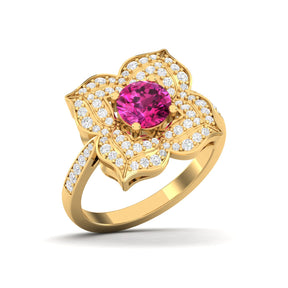 Maurya Solitaire Pink Amethyst Pompon Ring with Accent Diamonds