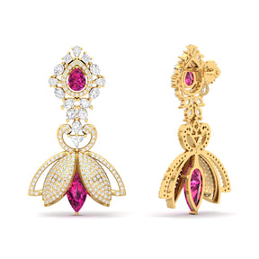 Maurya Herrlich Pink Amethyst Dangle Earrings with Pave Set Diamonds
