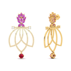 Maurya Lois Ruby and Pink Amethyst Chandelier Dangle Earrings with Diamond
