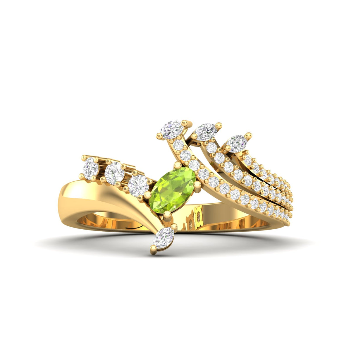 Maurya Oval Peridot with Marquise and Round Diamond Eleganssi Promise Ring