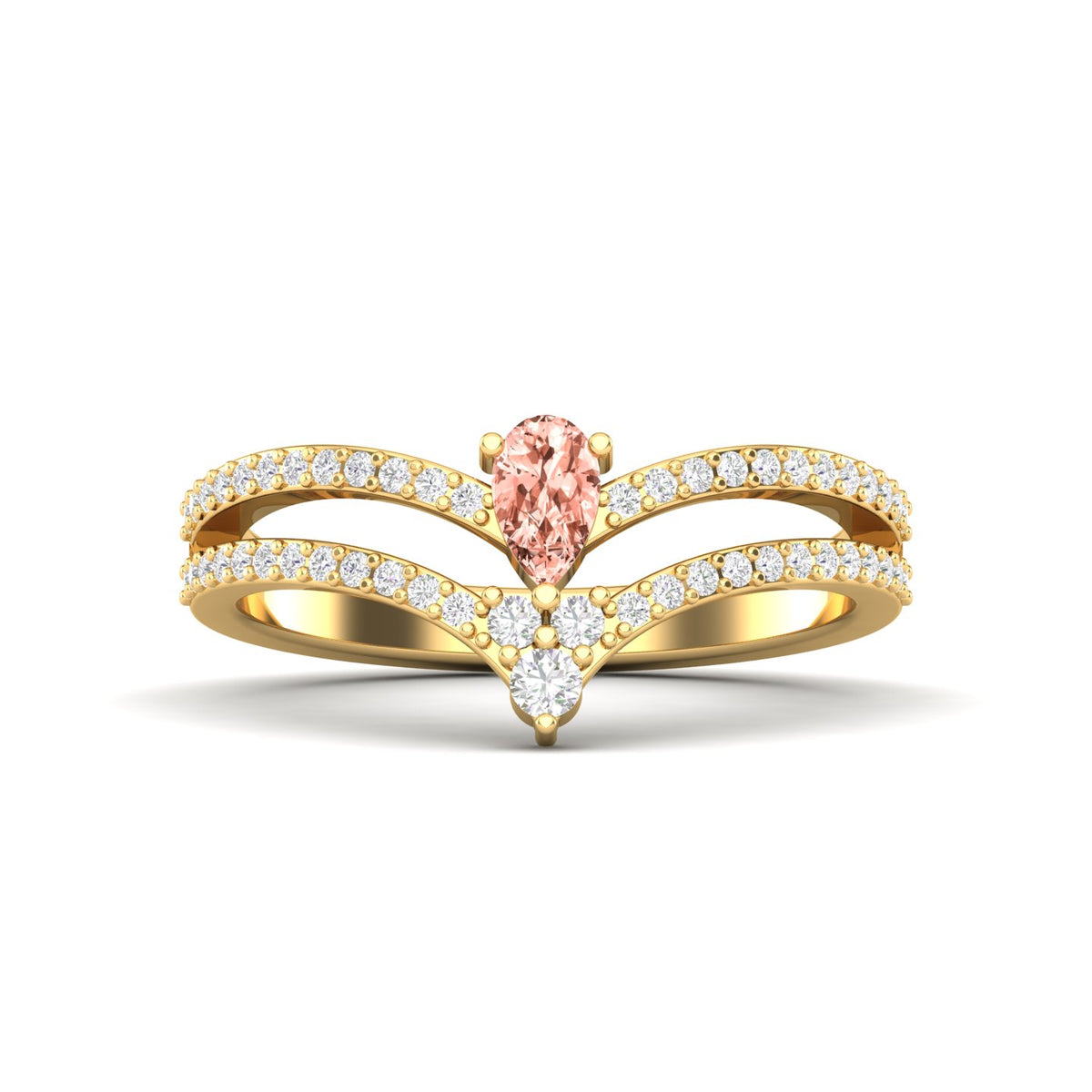 Maurya Diadem Morganite Chevron Engagement Ring with Accent Diamonds