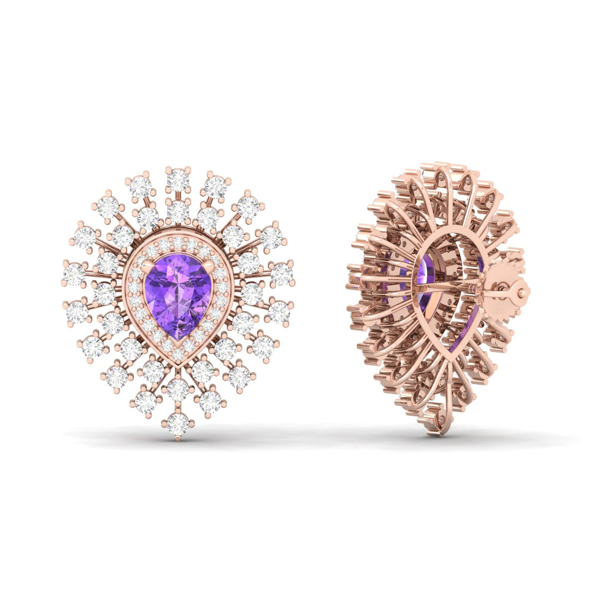 Maurya Boda Amethyst Push Back Earrings with Diamonds