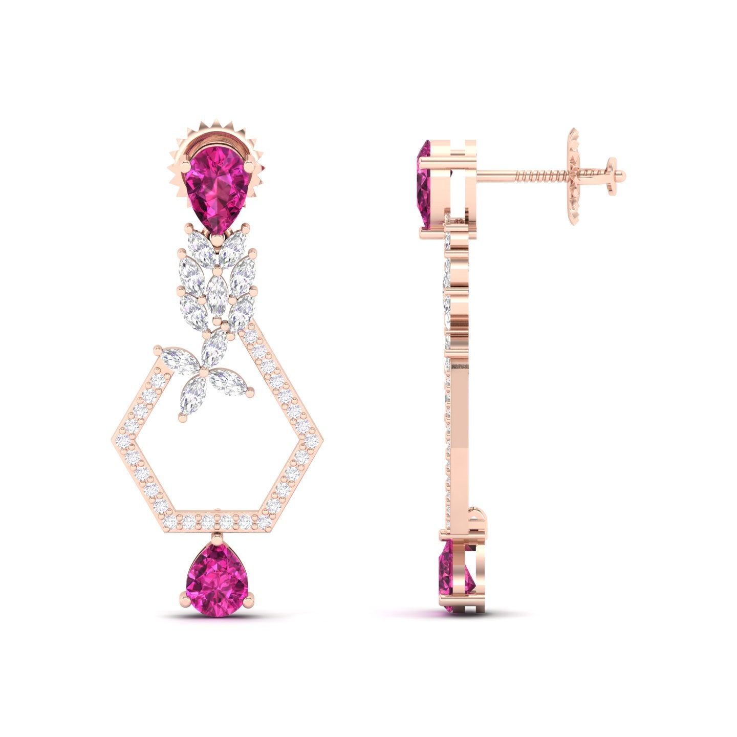 Maurya Mystic Pink Amethyst Drop Earrings with Marquise Diamonds