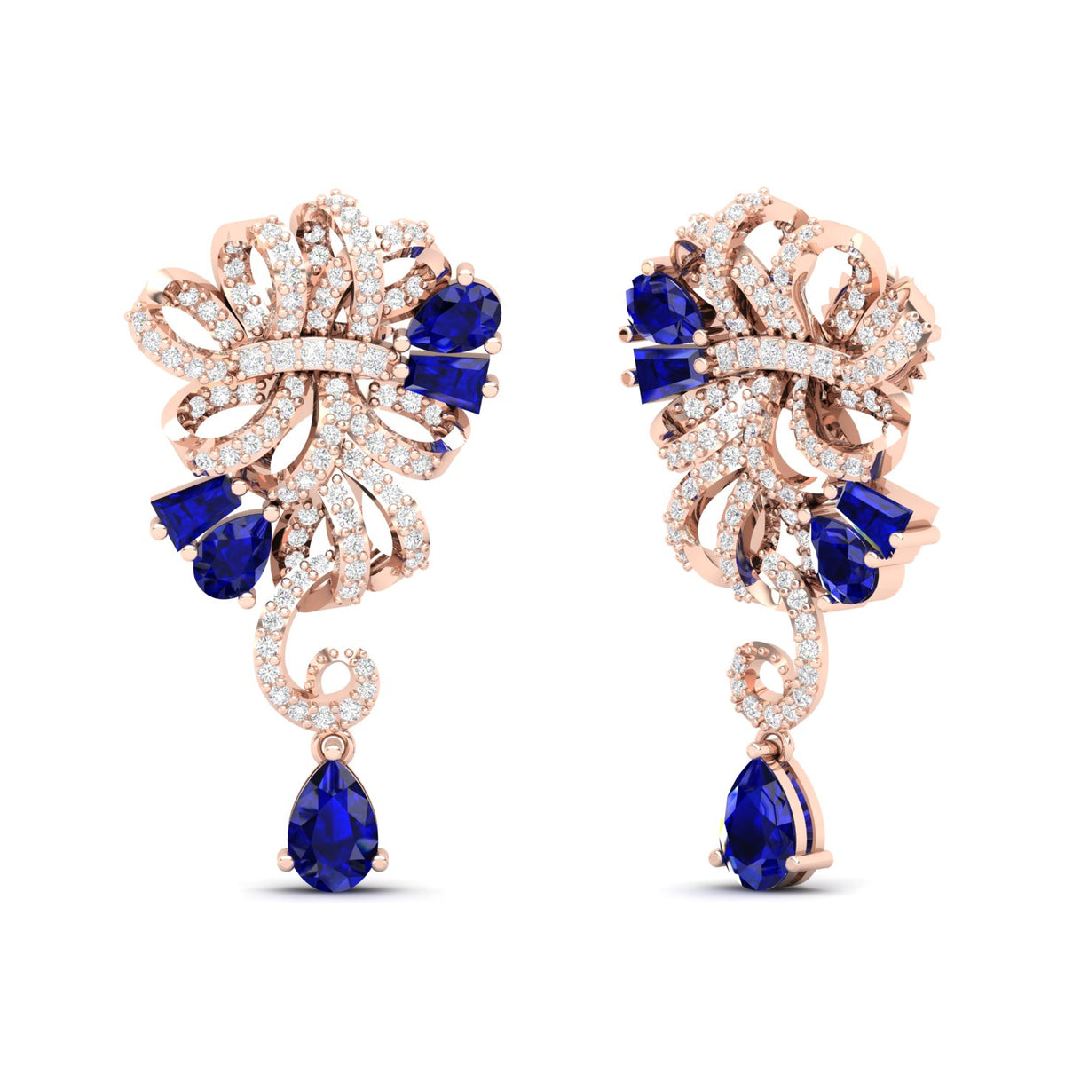 Maurya Mantle Blue Sapphire Drop Earrings with Diamonds