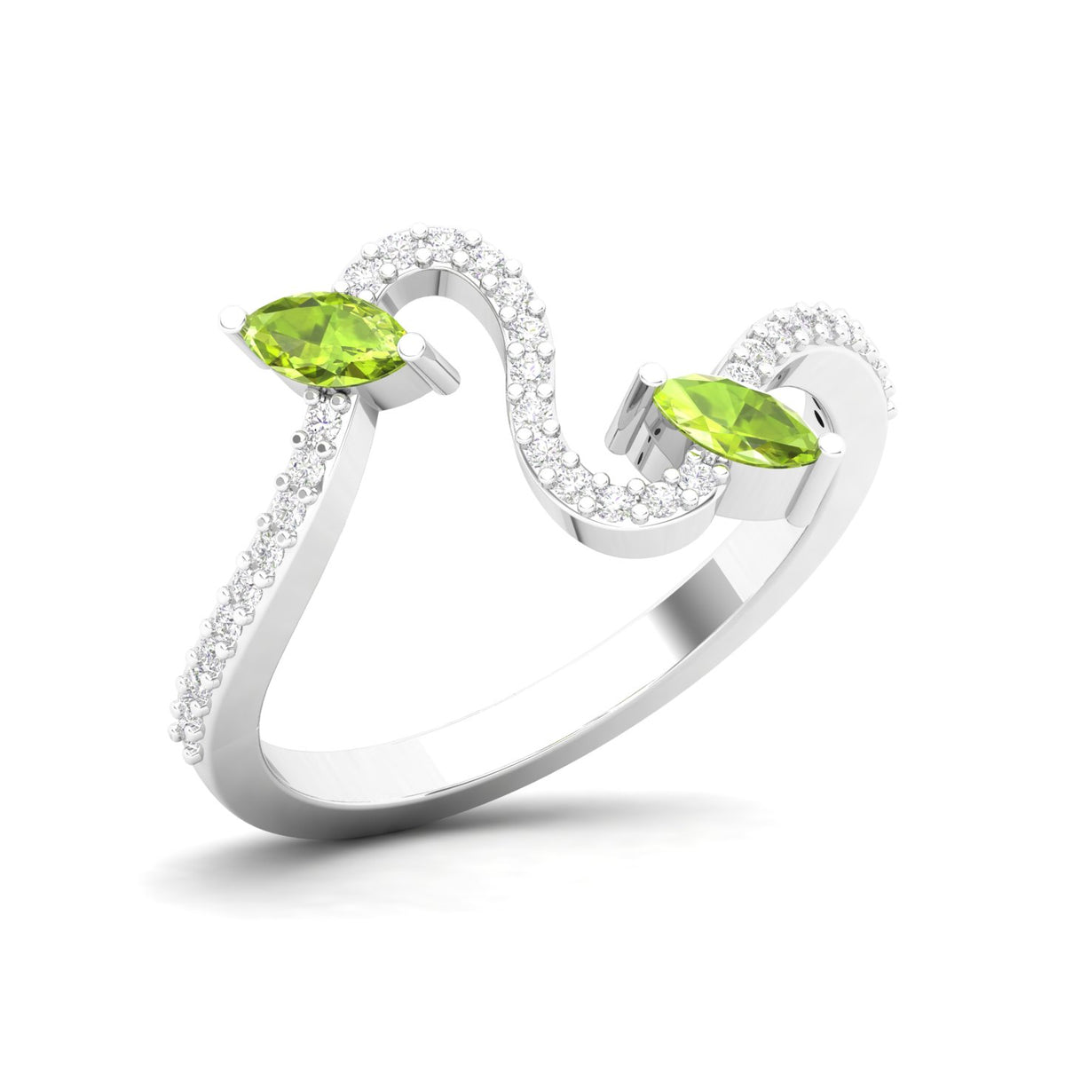 Maurya Pave-Set Diamond and Peridot Twisted Purl Ring