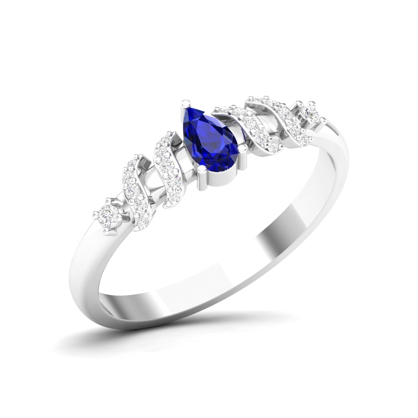 Maurya Solitaire Pear Sapphire Promise Tac Ring with Accent Diamonds