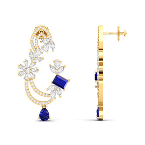 Maurya Blue Sapphire Flounce Drop Earrings with Diamonds