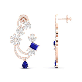 Maurya Blue Sapphire Flounce Drop Earrings with Diamonds
