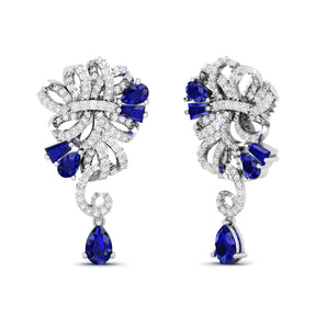 Maurya Mantle Blue Sapphire Drop Earrings with Diamonds