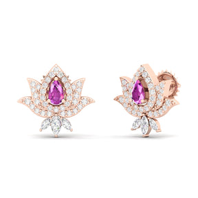 Maurya Scantling Pink Amethyst Stud Earrings with Pave Set Diamonds