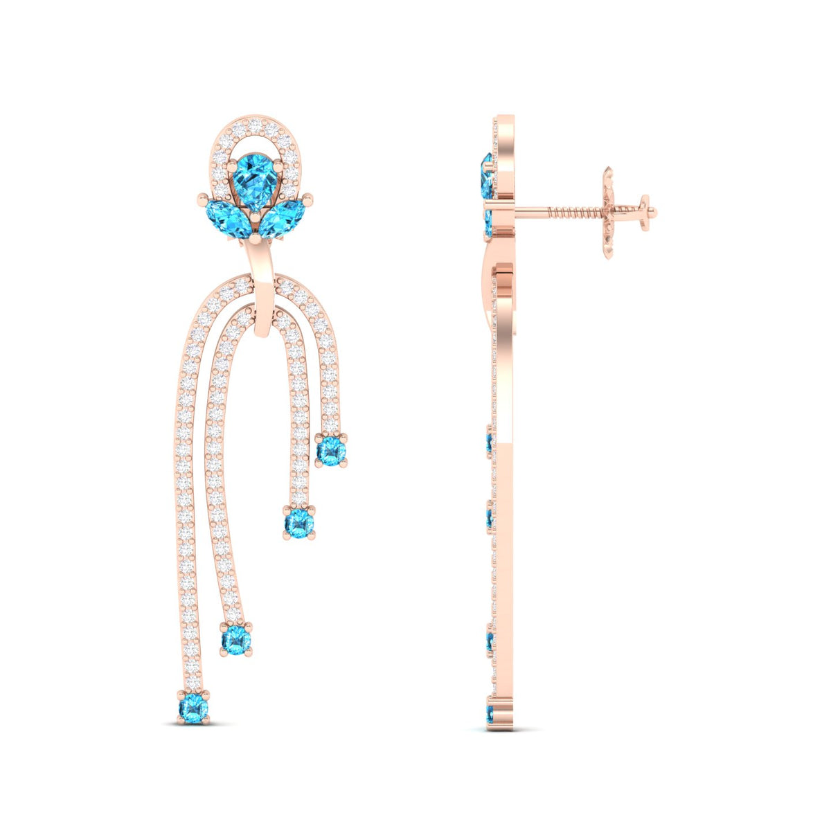 Maurya Blue Topaz Sconce Dangle Earrings with Pave Set Diamonds