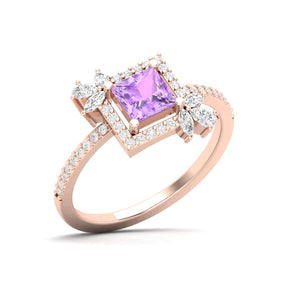 Maurya Solitaire Ruby Rose Garden Engagement Ring with Diamond Halo