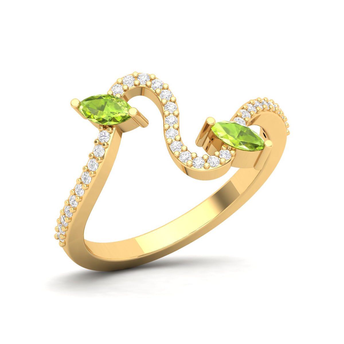 Maurya Pave-Set Diamond and Peridot Twisted Purl Ring