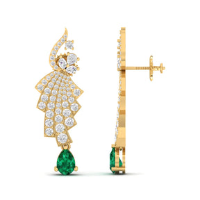 Maurya Leap Drop Earrings with Emerald and Diamonds
